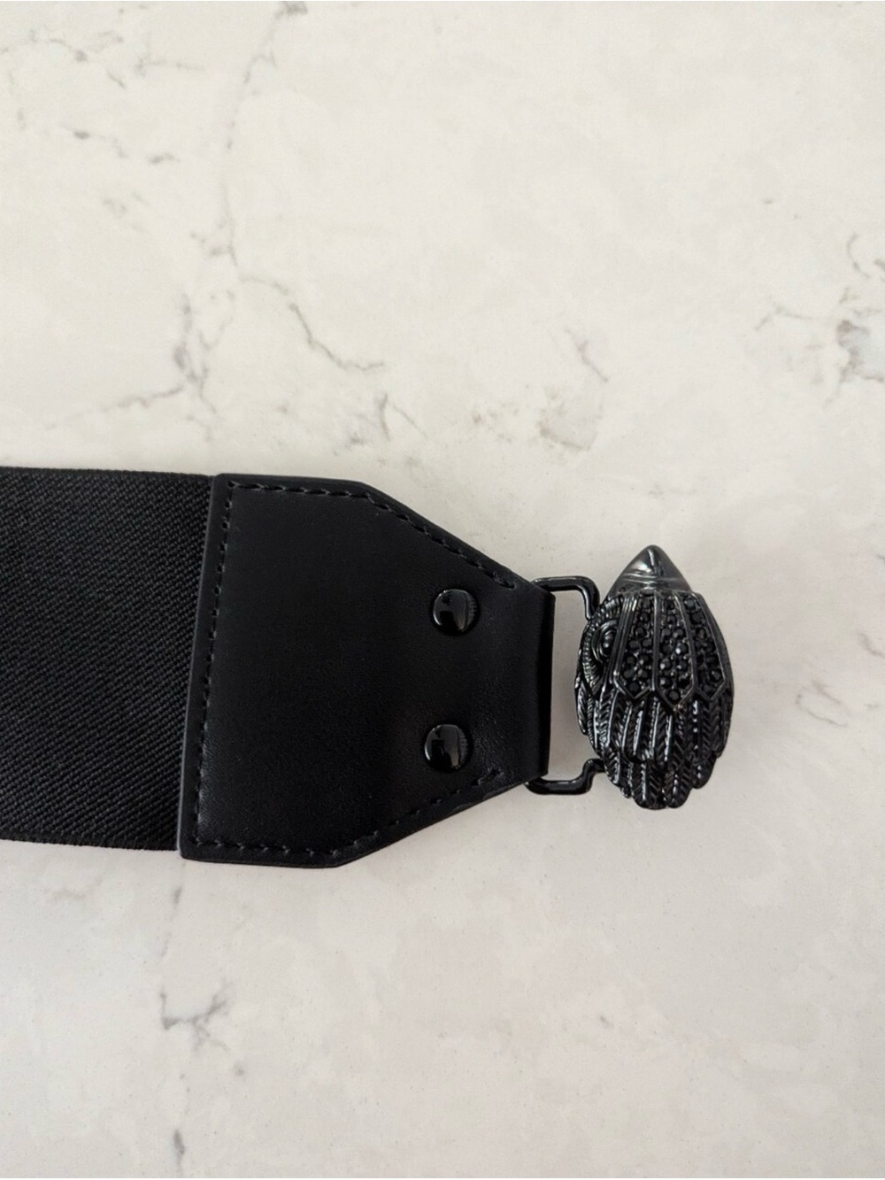 Kurt Geiger Black Elastic Belt with Decorative Jet-black jeweled Eagle Buckle. - Picture 5 of 8